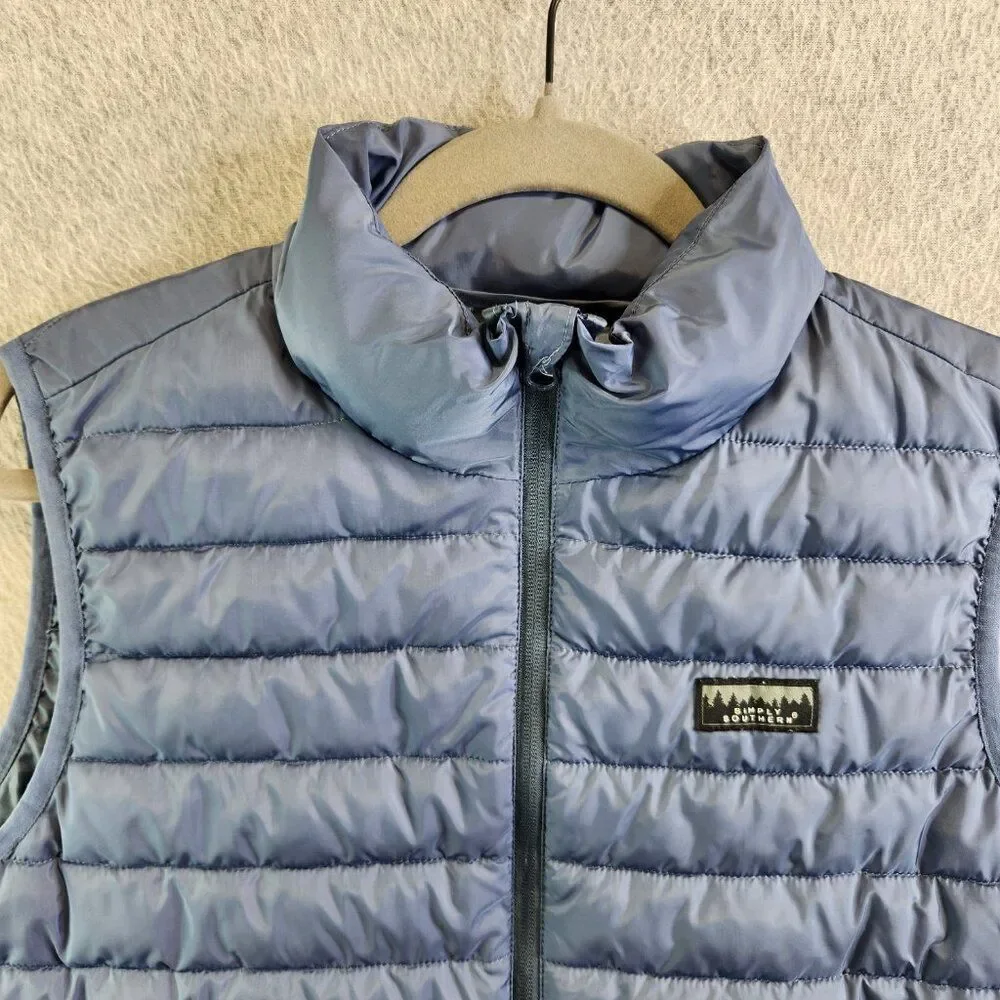 Simply Southern Vest Mens S Blue Two Tone Puffer Quilted Western Cowboy Ranch - Picture 2 of 14